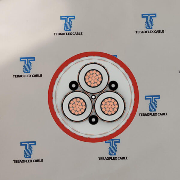Cross section of (N)3GHSSHCH showing 3 power cores, 3 earth cores and steel wire armouring layer