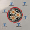 Cross section of (N)3GHSSYCY showing 3 power cores, 3 earth cores, steel wire armouring and PVC outer sheath