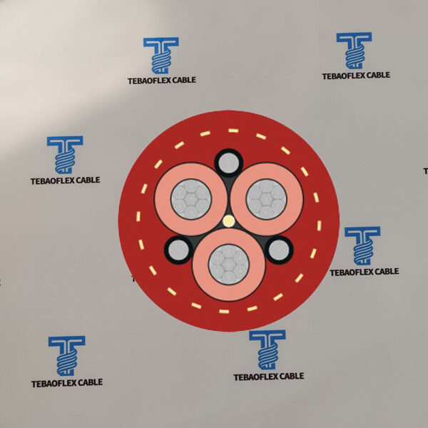 mv-reeling-cable-non-fo-construction-no-fibre-optics fibre-optics.jpg Cross section of MV Reeling Cable Non FO -Red showing 3 power cores and 3 earth cores without fibre optics