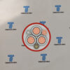 Cross section of (N)TSCGEWOEU LWL WR showing 3 power cores, 3 earth cores and integrated fibre optic elements