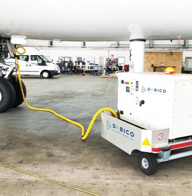 Airport ground power cable deployed on an apron during aircraft ground service