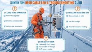 BFOU cable FAQ and troubleshooting guide showing offshore platform cable maintenance and inspection