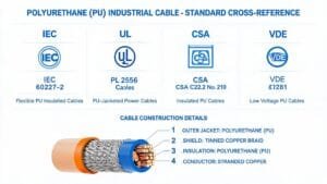 BUFLEX-M cable international equivalent cross-reference guide showing IEC UL CSA VDE standards
