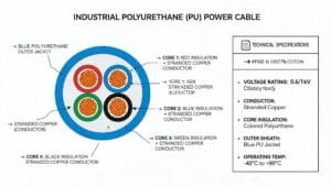 BUFLEX-M polyurethane cable complete specifications technical diagram showing conductor construction and insulation layers