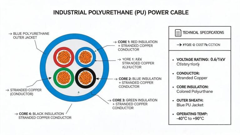 BUFLEX-M polyurethane cable complete specifications technical diagram showing conductor construction and insulation layers