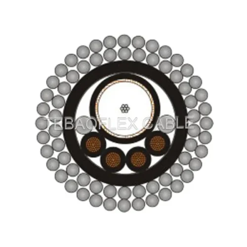 Coax Armoured Tow Cable Cross-Section Coax armoured tow cable cross-section with double galvanized steel wire armour