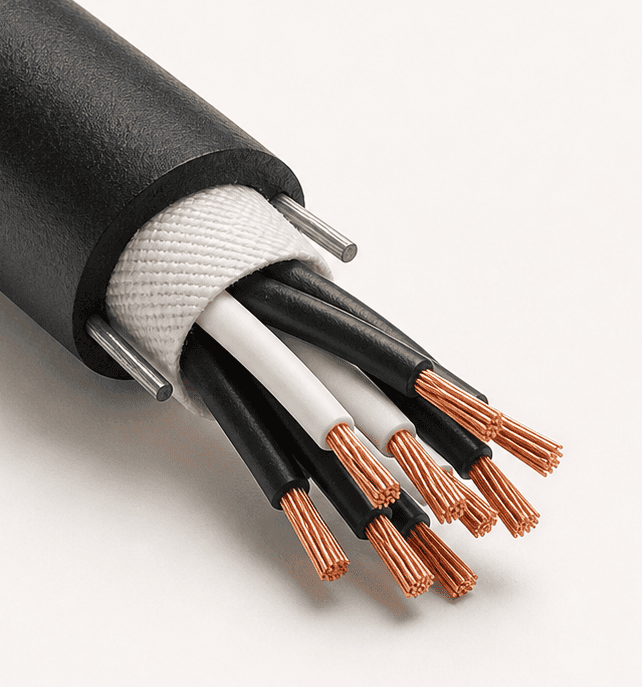 Crane 2ST pendant control cable with PVC sheath and integrated steel support elements