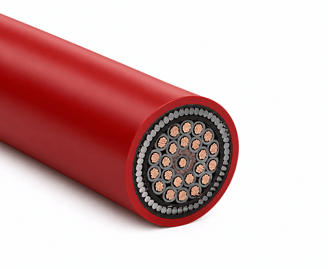 CVV-SWA armoured control cable cross-section showing copper conductors and steel wire armour