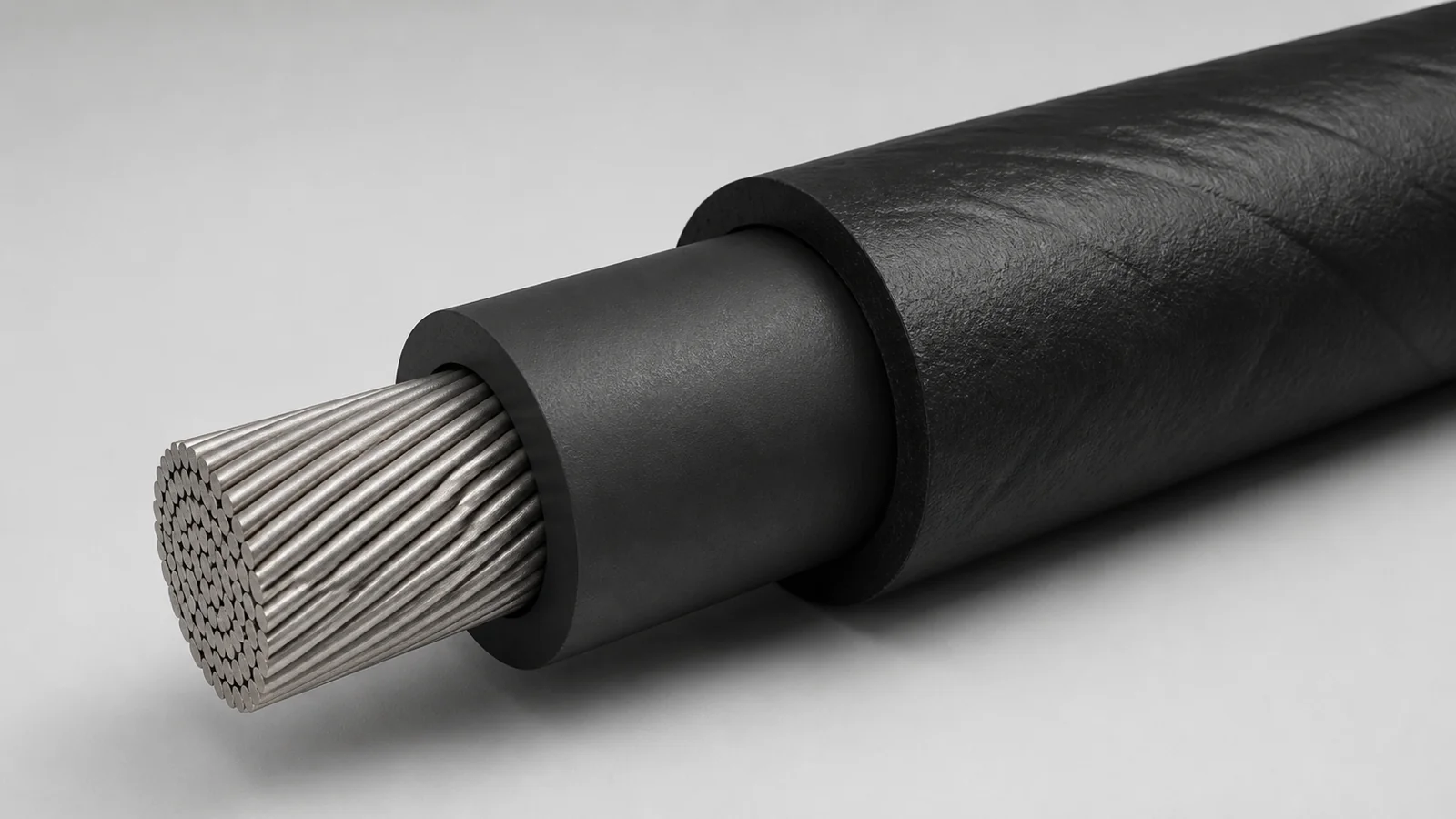 DLO cable construction cutaway showing copper conductor stranding and insulation layers