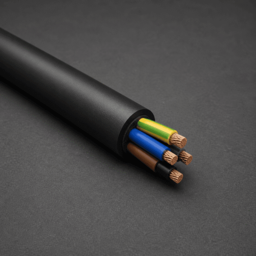 GMP 0.6/1 kV PUR Reeling Cable – Centred Cable Head GMP 0.6/1 kV PUR reeling cable with black abrasion-resistant sheath and flexible copper conductors