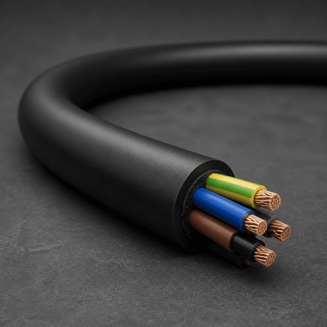 GMP 0.6/1kV PUR reeling cable with black polyurethane sheath and flexible copper conductors