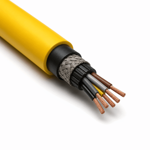 Heavy-Duty PCP Reeling Cable for Motorized Reels Heavy-duty yellow PCP reeling cable with anti-torsion braid and flexible copper conductors for motorized reels