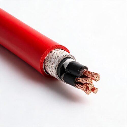 hvr-hvrd-mv-reeling-rubber-cable-tebaoflex TEBAOFLEX HVR-HVR-D MV Extra Heavy Duty Reeling Rubber Cable 3.6/6 to 12/20 kV - red rubber sheath stripped to show tin-plated copper conductors with EPR insulation and anti-twist braid for motorized reeling applications