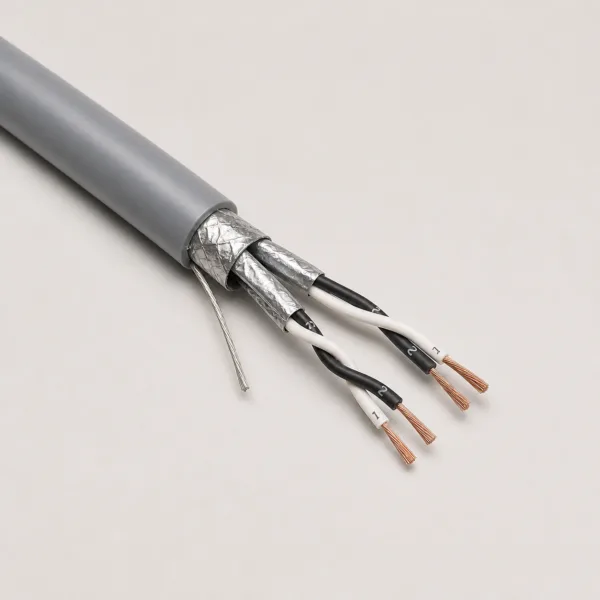 PE/PVC IS+OS Screened Instrumentation Cable Cutaway Unarmoured instrumentation cable cutaway showing two foil-screened twisted pairs, an overall foil screen and a drain wire