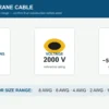 magnet-crane-cable-reference-range 2000V magnet crane cable reference range showing core options, conductor sizes and temperature range