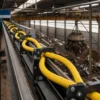 magnet-crane-cable-scrapyard-application Illustration of a heavy-duty magnet crane cable installed on a crane cable track in a scrapyard