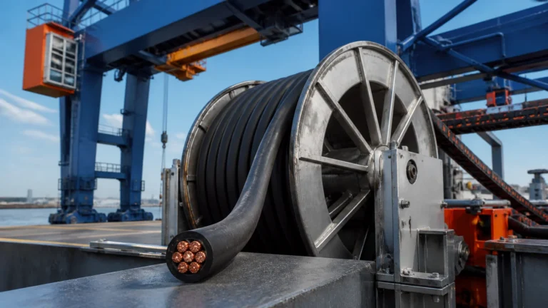 Heavy-duty flexible cable on a reeling drum for mobile equipment cable selection