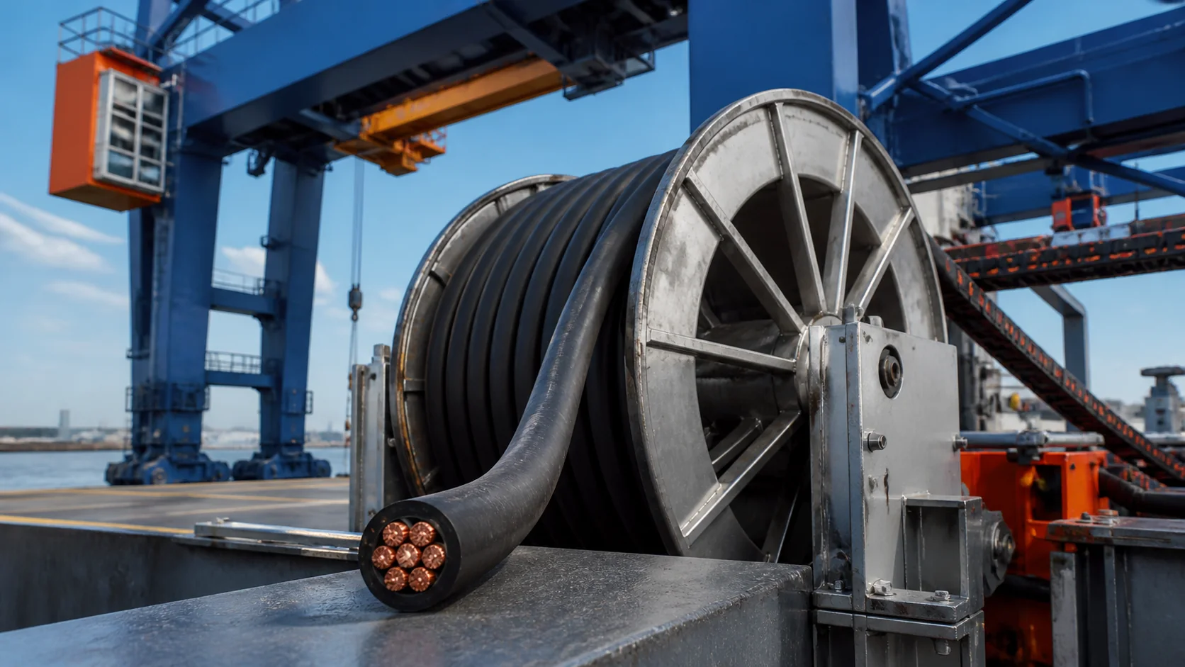 Heavy-duty flexible cable on a reeling drum for mobile equipment cable selection