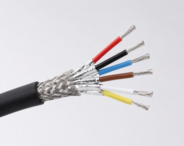 Multi-core shielded high temp wire with tinned copper braid and colored conductors