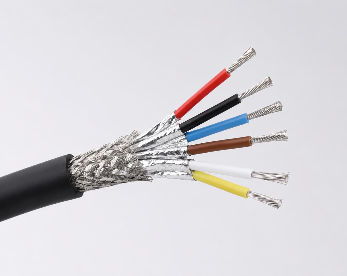 Multicore shielded high-temperature wire with coloured conductors and copper braid