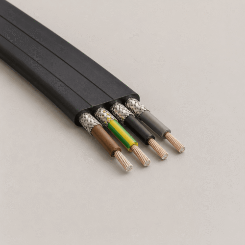 (N)GFLCGÖU screened flat festoon cable for cranes and conveyors (N)GFLCGÖU screened flat festoon cable with four EPR-insulated copper cores and tinned copper braid screen