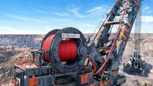 (N)TMCGCW11Y PUR medium voltage reeling cable powering electric rope shovel in open-pit mining with motorized drum system