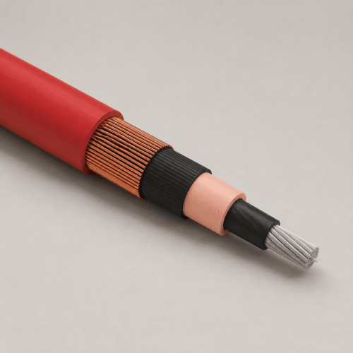 (N)TMCGCWOEU Medium Voltage Cable (N)TMCGCWOEU screened single-core medium-voltage cable with red rubber sheath and copper screen