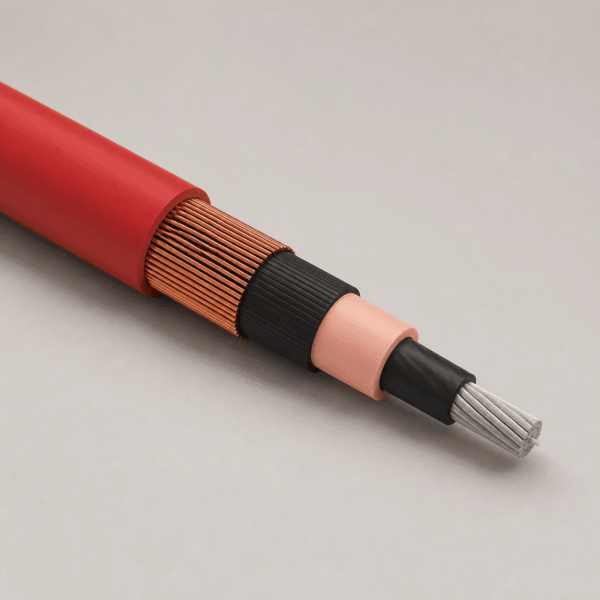 (N)TMCGCWOEU screened single-core medium-voltage cable with red rubber sheath and copper screen