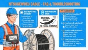 (N)TSCGEWOEU cable FAQ and troubleshooting guide showing mining cable maintenance inspection