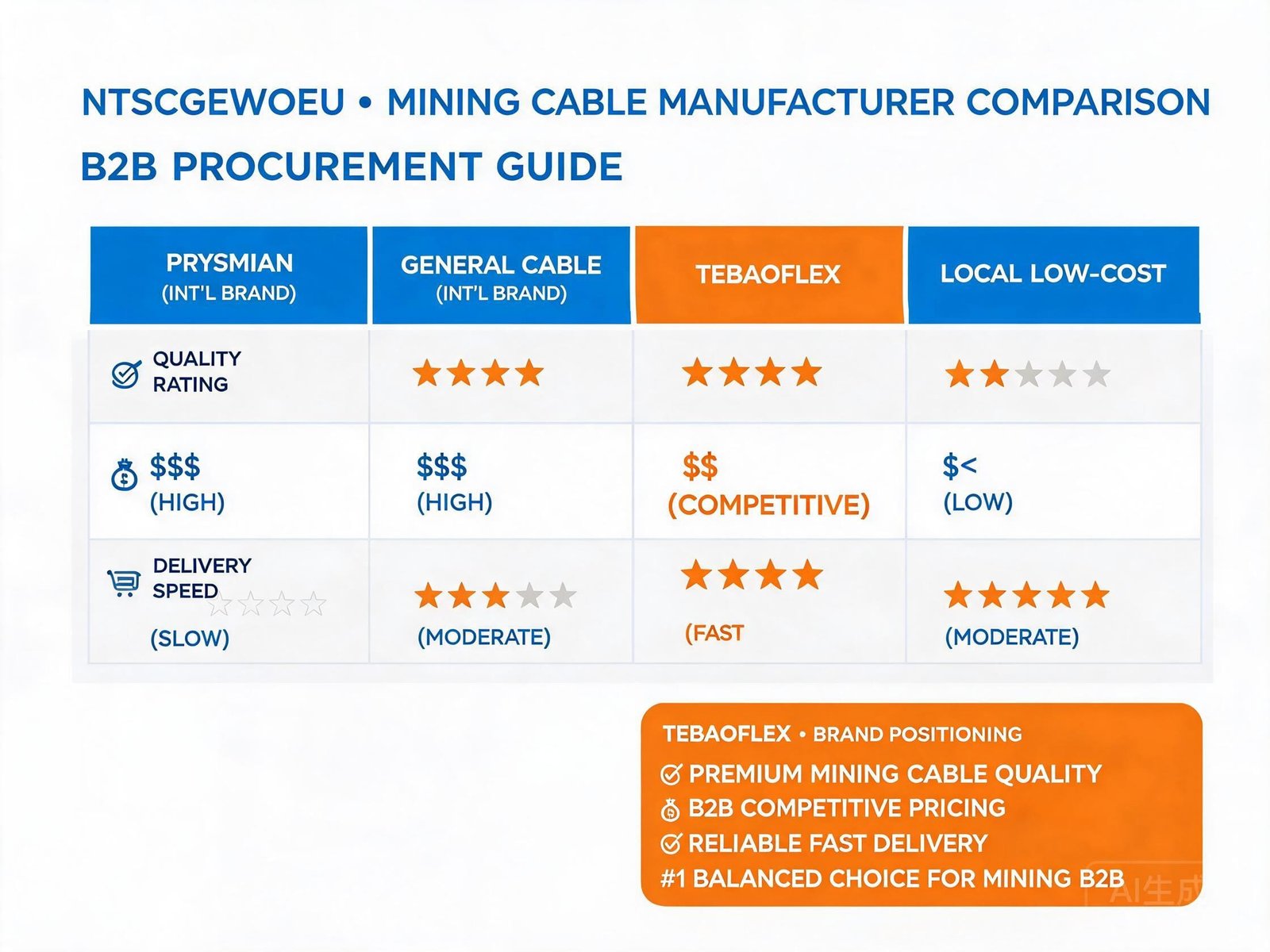 (N)TSCGEWOEU cable manufacturer brand comparison showing TEBAOFLEX positioning and value proposition