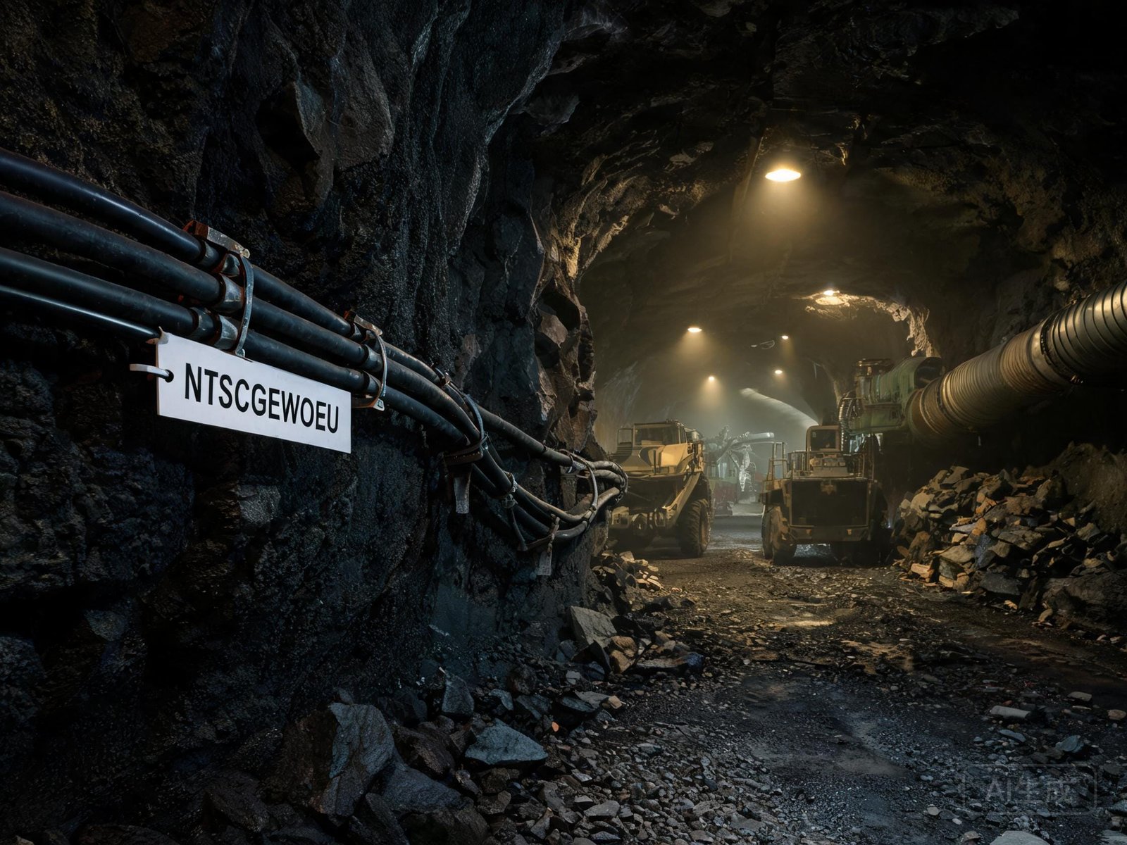 (N)TSCGEWOEU medium voltage cable installed in underground mine tunnel powering mining equipment