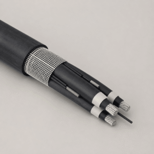 TEBAOFLEX (N)TSCGEWOEU-TR 3.6/6kV to 18/30kV medium-voltage open-pit mining trailing cable cutaway showing 3+3 tinned copper cores, 3GI3 HEPR insulation, open-mesh reinforcement braid, and bonded black 5GM5 sheath