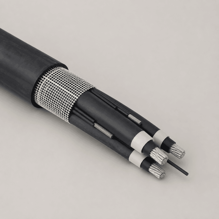 TEBAOFLEX (N)TSCGEWOEU-TR 3.6/6kV to 18/30kV medium-voltage open-pit mining trailing cable cutaway showing 3+3 tinned copper cores, 3GI3 HEPR insulation, open-mesh reinforcement braid, and bonded black 5GM5 sheath