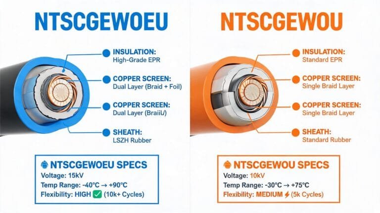 (N)TSCGEWOEU vs (N)TSCGEWOU medium voltage reeling cable comparison infographic