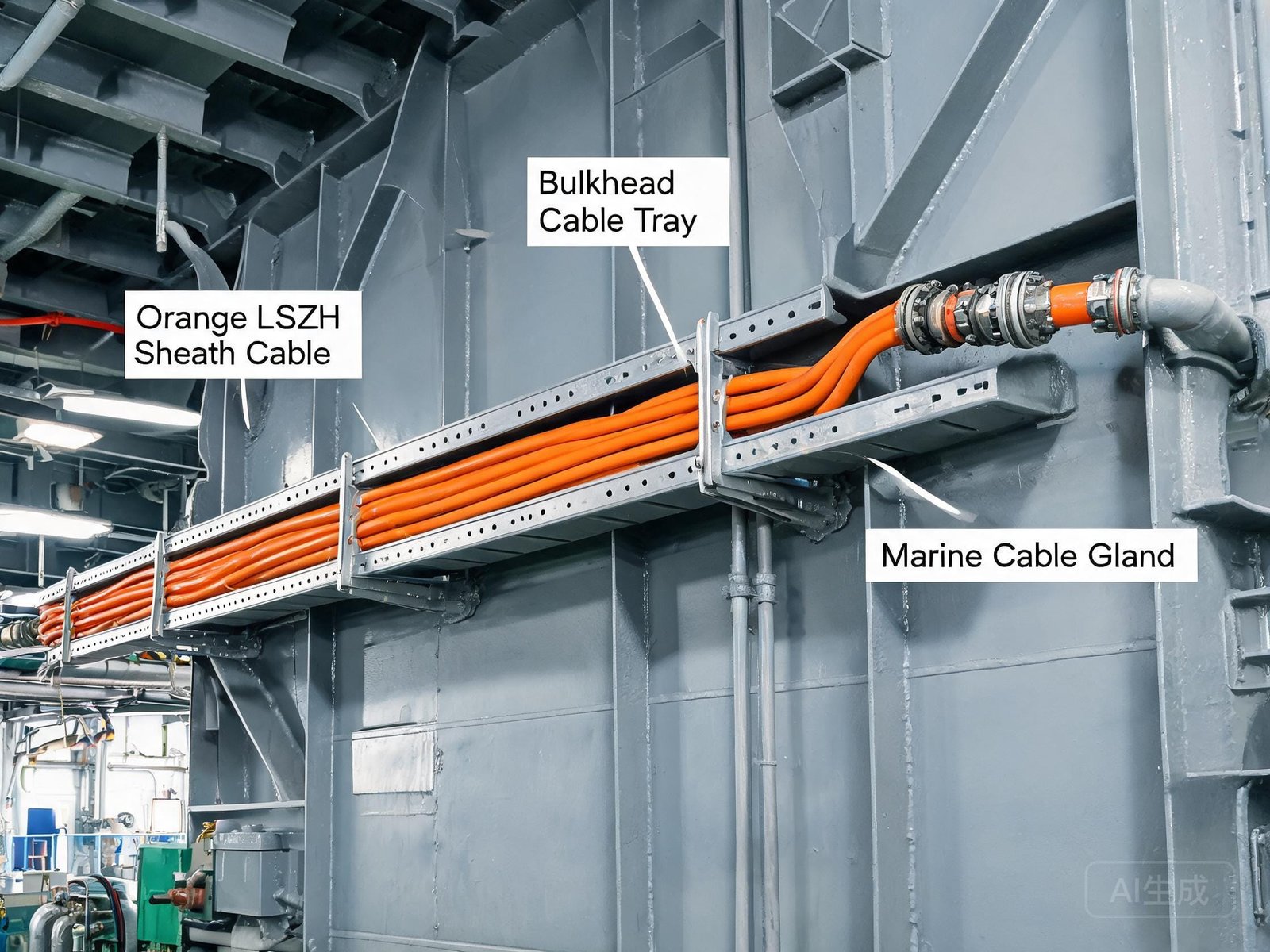 RFOU offshore power cable installed on vessel engine room and deck with marine cable glands