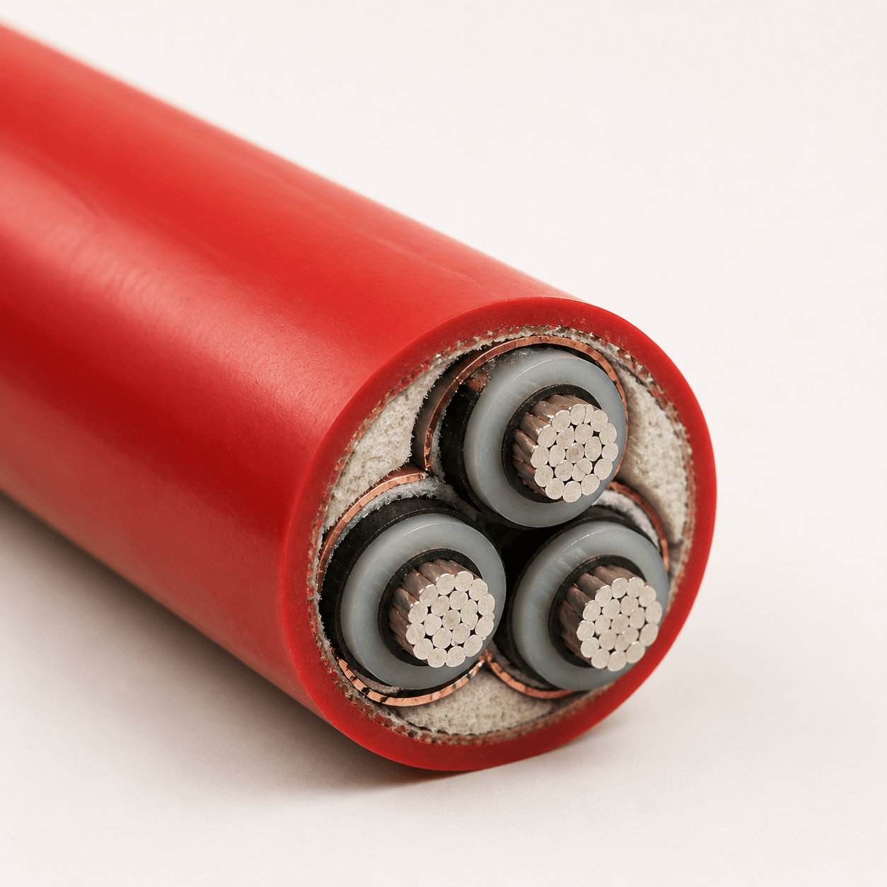 TEBAOFLEX RG7H1OR three-core EPR insulated medium voltage power cable with red PVC sheath and copper tape screen