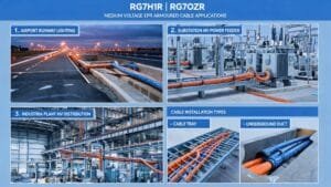 RG7H1R RG7OZR medium voltage cable applications in airport lighting substation and industrial MV power distribution