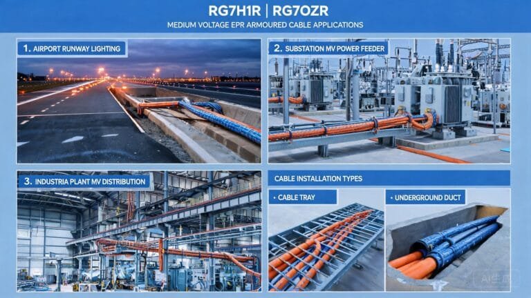 RG7H1R RG7OZR medium voltage cable applications in airport lighting substation and industrial MV power distribution