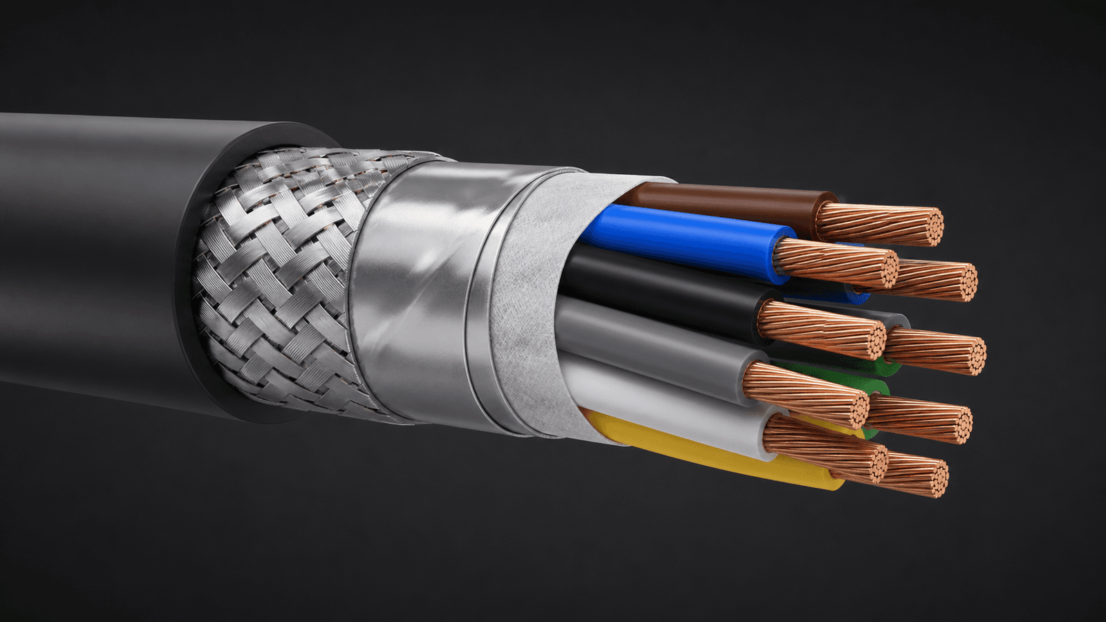 Flexible control cable supporting a robotic production cell