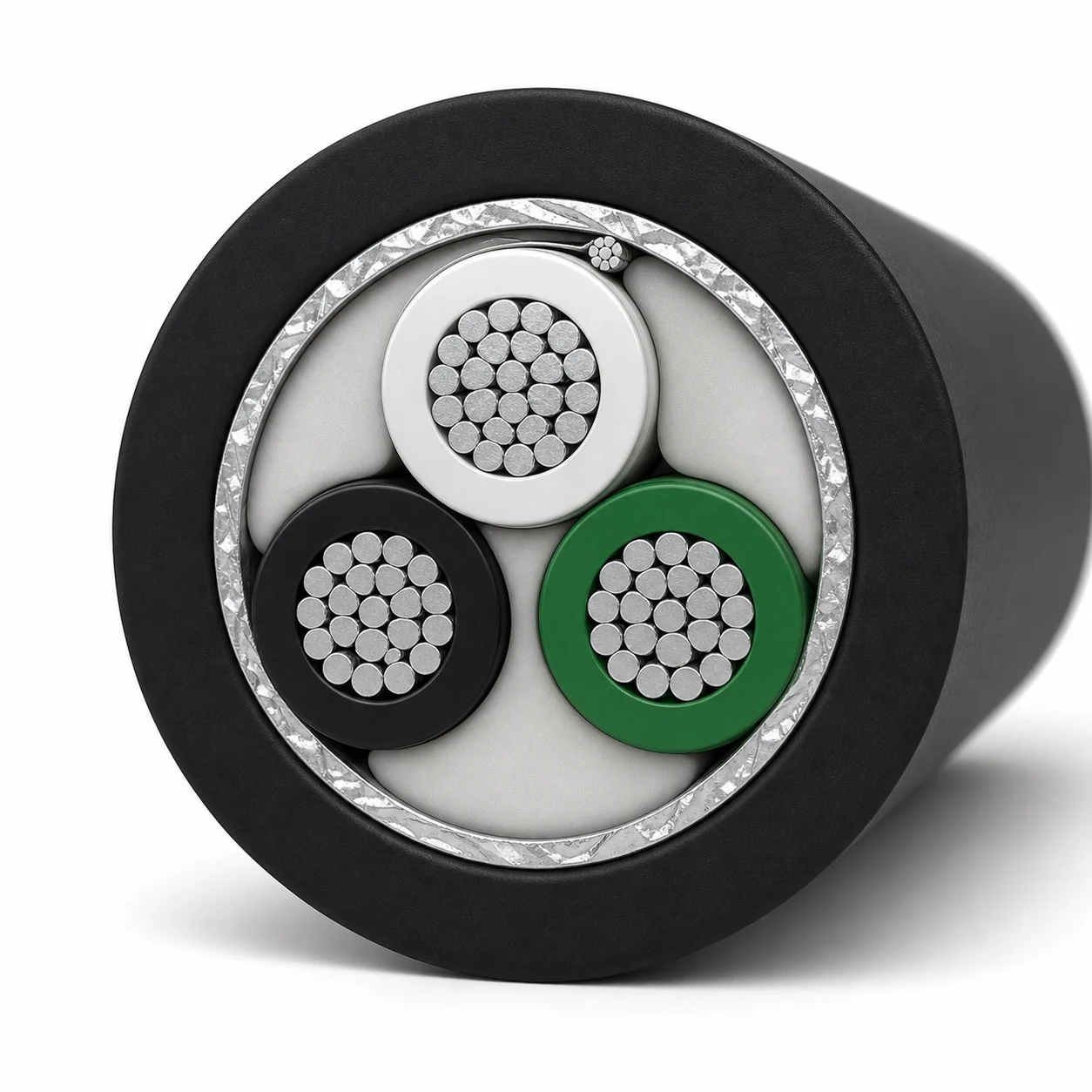 Three-core screened PUR underwater control cable cross-section