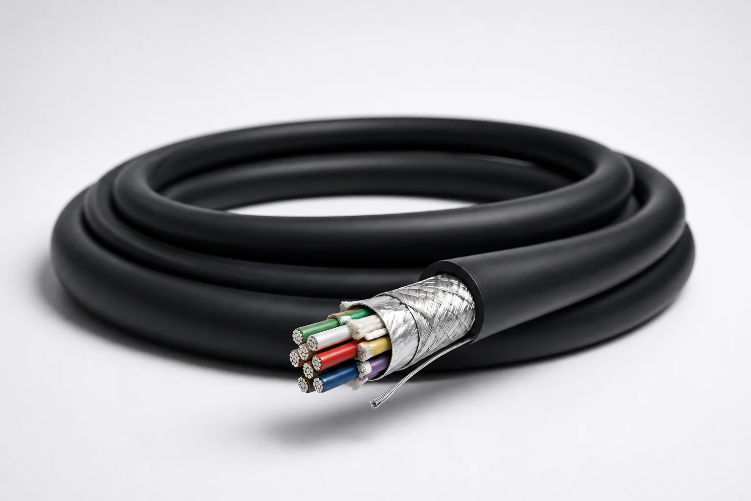 Screened PUR underwater control cable with foil shield and tinned copper conductors