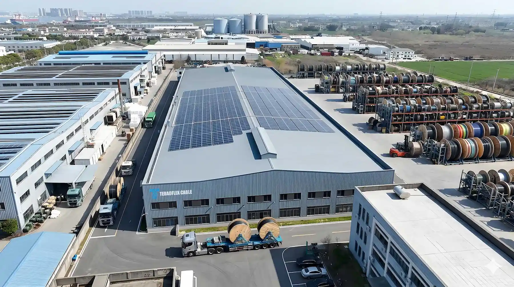TEBAOFLEX special cable manufacturing plant aerial view - direct factory supply for mining, marine and industrial cables