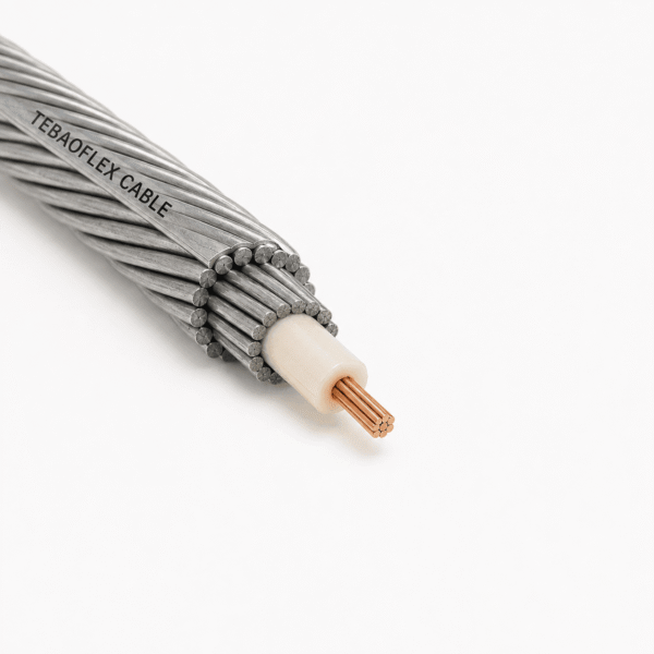 4.70 mm Mono Conductor Wireline Cable 4.70 mm Mono Conductor Wireline Cable showing its central copper conductor, insulation, and armored wire construction