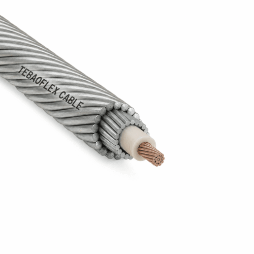 5.69 mm Mono Conductor Wireline Cable 5.69 mm Mono Conductor Wireline Cable showing its central copper conductor, insulation, and armored wire construction