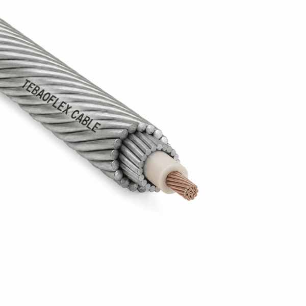 5.69 mm Mono Conductor Wireline Cable 5.69 mm Mono Conductor Wireline Cable showing its central copper conductor, insulation, and armored wire construction