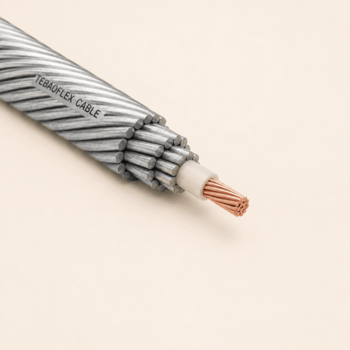 7.31 mm Mono Conductor Wireline Cable 7.31 mm Mono Conductor Wireline Cable showing its central copper conductor, insulation, and armored wire construction