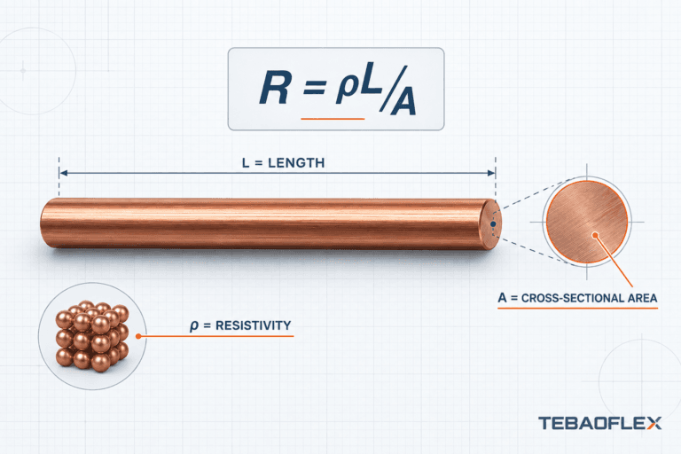 Cable resistance formula showing conductor length and cross-sectional area