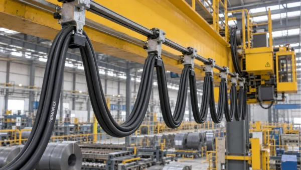 D12YC11Y-J overhead crane festoon application D12YC11Y-J screened PUR cable installed in an overhead crane festoon system