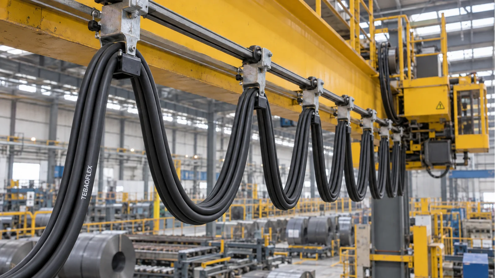 D12YC11Y-J screened PUR cable installed in an overhead crane festoon system