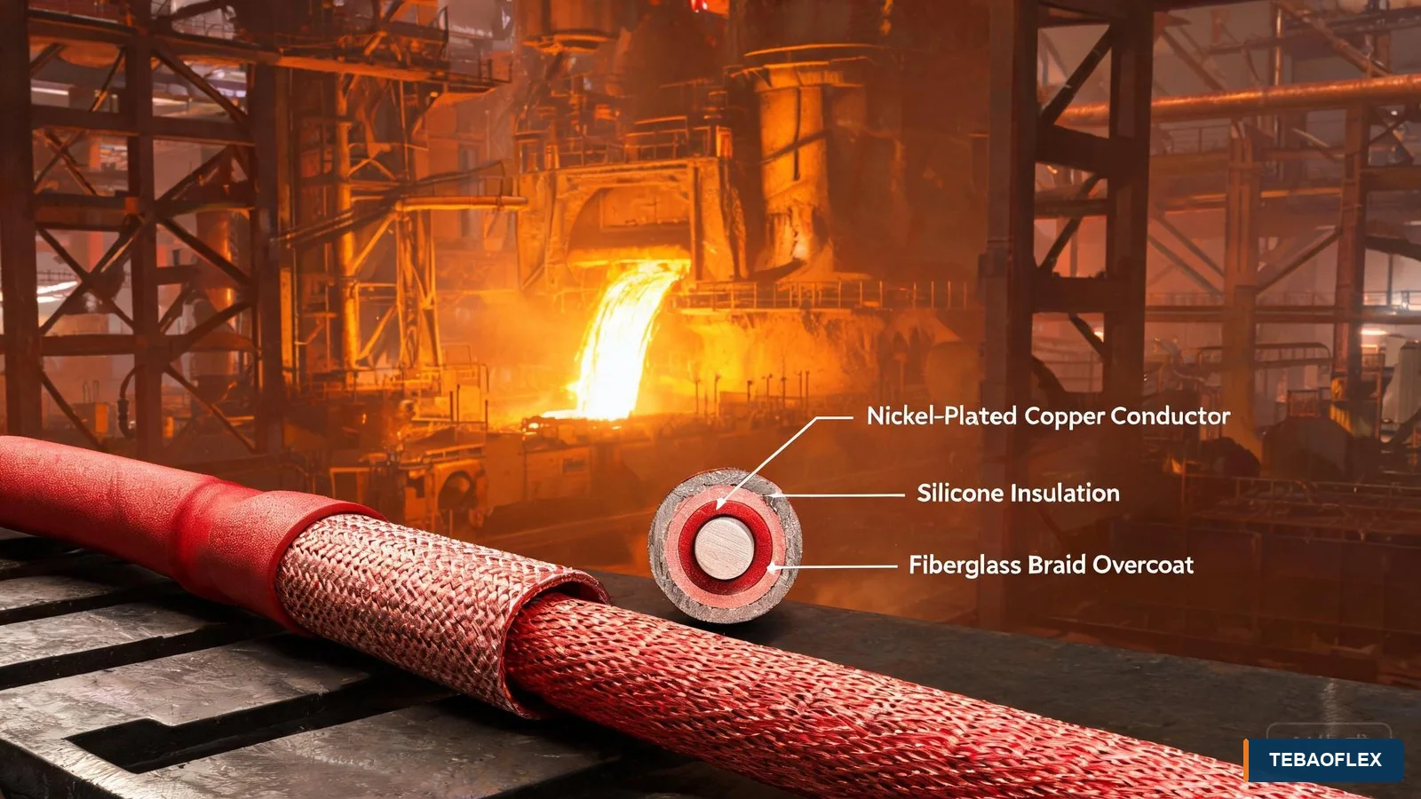 High-temperature silicone cable used near steel furnace equipment